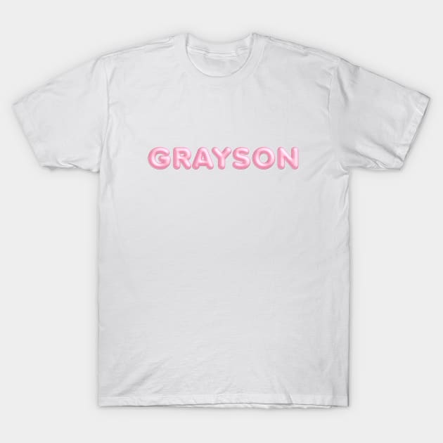 Grayson Name Pink Balloon Foil T-Shirt by KedaiComel